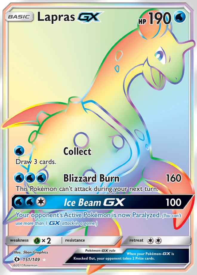 Lapras GX Sun & Moon Rare Rainbow Pokemon TCG DigitalTQ