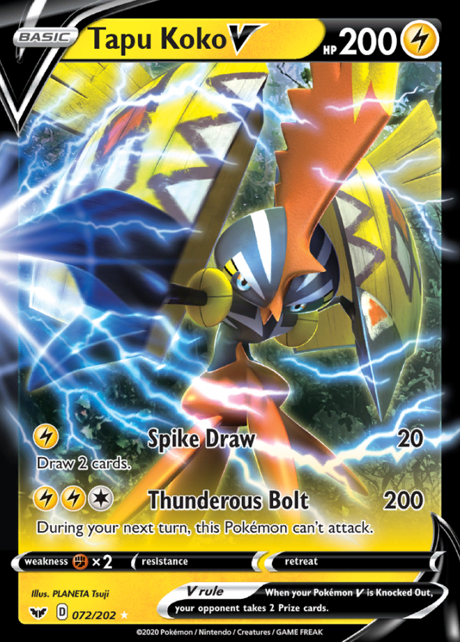 Tapu Koko V Sword & Shield Rare Holo V Pokemon TCG DigitalTQ