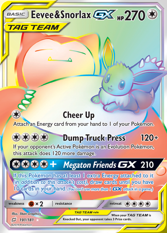 Eevee Snorlax GX Team Up Rare Rainbow Pokemon TCG DigitalTQ