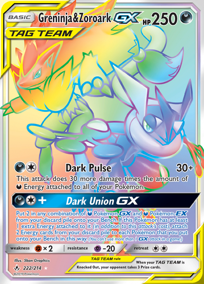 Greninja & Zoroark GX Unbroken Bonds Rare Rainbow Pokemon TCG