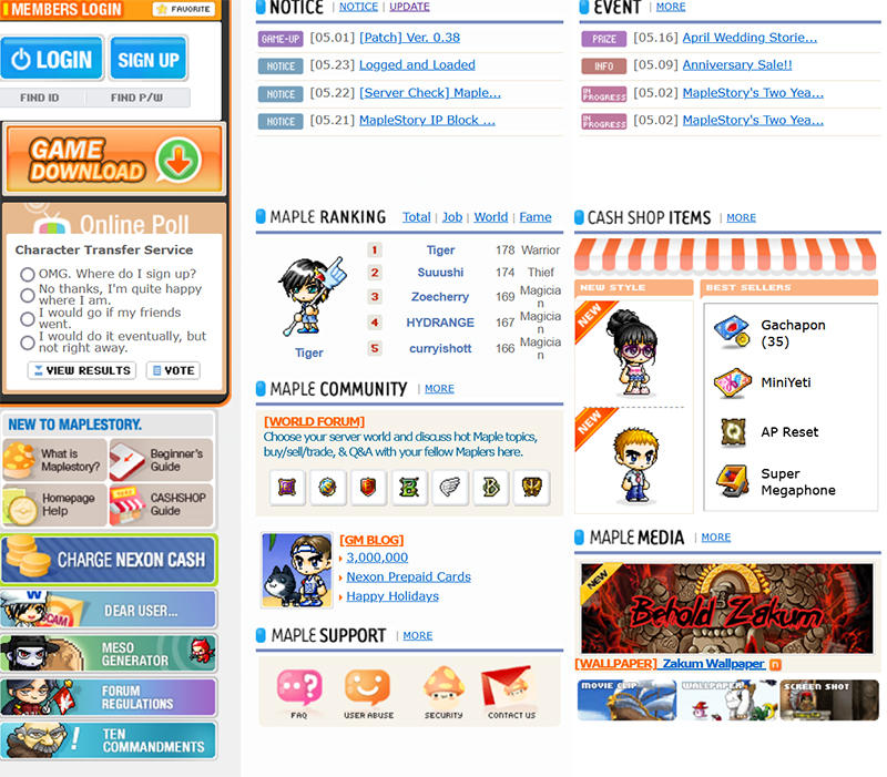 MapleStory Old Website